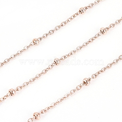 3.28 Feet Ion Plating(IP) 304 Stainless Steel Cable Chains, Satellite Chains,  and Beads, Soldered, Rose Gold, 1.6x1x0.3mm, 2x1mm(X-CHS-I003-V01-A-RG)