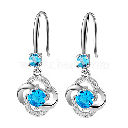 Flower Cubic Zirconia Drop Earring, Sparkling Dangle Earrings for Girl Women, Platinum, Platinum, 34x15mm, Pin: 1mm(JE910A)
