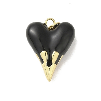 Rack Plating Brass Pendants, with Enamel, Long-Lasting, Lead Free & Cadmium Free, Real 18K Gold Plated, Heart Charm, Black, 24.5x19.5x8.5mm, Hole: 3mm