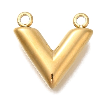 Ion Plating(IP) 304 Stainless Steel Charms, Letter V Charm, Real 18K Gold Plated, 14x14x4mm, Hole: 1.6mm