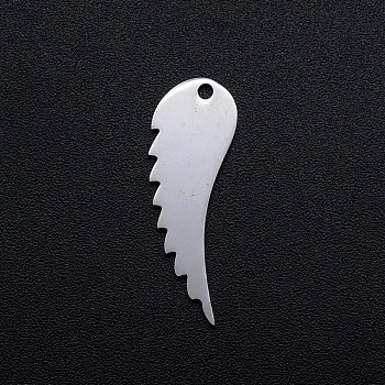 201 Stainless Steel Charms, Wing, Stainless Steel Color, 25.5x8.5x1mm, Hole: 1.5mm