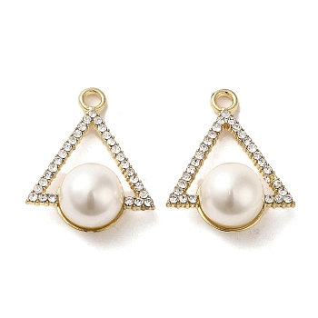 Alloy with Rhinestone Pendants, with ABS Imitation Pearl, Triangle Charms, Golden, 24x19x10.5mm, Hole: 2mm