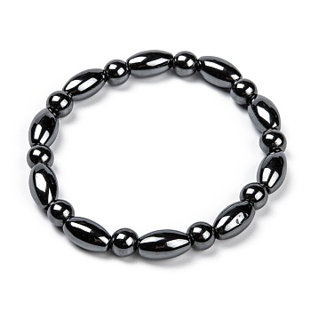 Fashion Non-Magnetic Synthetic Hematite Stretch Bracelets, Black, 50mm
