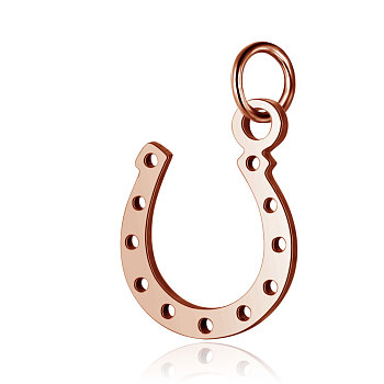 Vacuum Plating 304 Stainless Steel Charms, Horseshoe, Rose Gold, 13x10x1mm, Hole: 3mm
