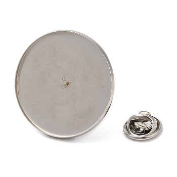 304 Stainless Steel Brooch Findings, Brooch Base Settings, Flat Round, Stainless Steel Color, 31.5x2mm, Tray: 30mm