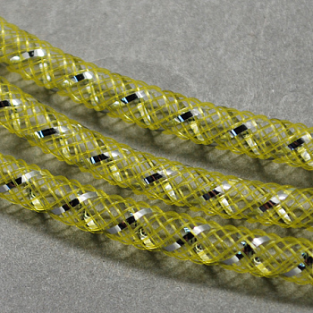 Mesh Tubing, Plastic Net Thread Cord, with Silver Vein, Light Khaki, 4mm, 50 yards/Bundle