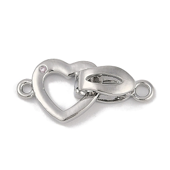 Heart Brass Fold Over Clasps, Platinum, 10.5x13.5x1.5mm, Hole: 1.4mm