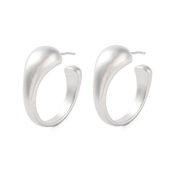 Brass Ring Stud Earrings, Half Hoop Earrings, Long-Lasting Plated, Lead Free & Cadmium Free, Platinum, 27x10mm