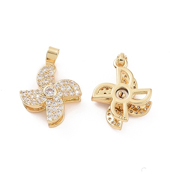 Rotatable Brass Micro Clear Pave Cubic Zirconia Pendants, Windmill Charms, Real 18K Gold Plated, 16.5x14x6mm, Hole: 4.2x2.4mm