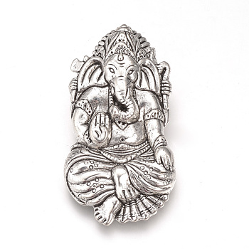 Tibetan Style Alloy Pendants, Hindu Elephant God Lord Ganesh Statue, Lead Free & Cadmium Free & Nickel Free, Antique Silver, 44x24x11mm, Hole: 8mm, about 135pcs/1000g