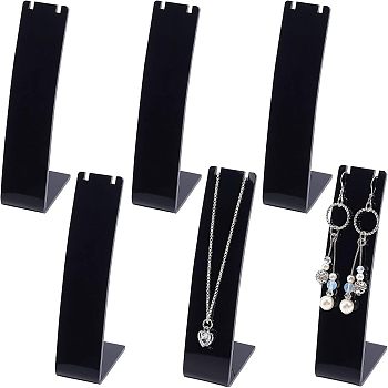 Opaque Acrylic Necklace Display Stands, L-Shaped Rectangle, Black, 3x4.5x11.5cm