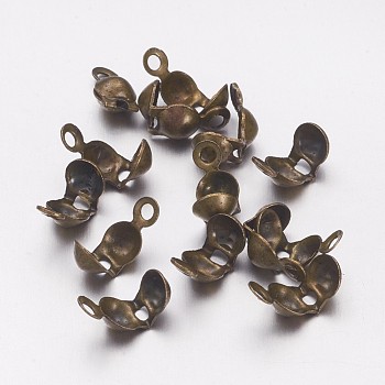 Iron Bead Tips, Calotte Ends, Clamshell Knot Cover, Nickel Free, Antique Bronze, 8x4mm, Hole: 1.5mm, Inner Diameter: 3mm
