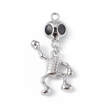 Halloween Alloy Enamel Pendants, Skeleton Charm, Platinum, 34~36x18~19x6~7mm, Hole: 2~2.3mm
