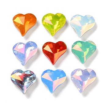 K9 GLass Rhinestone Cabochons, Faceted, Pointed Back & Back Plated, Heart, Mixed Color, 12x11.8x4mm