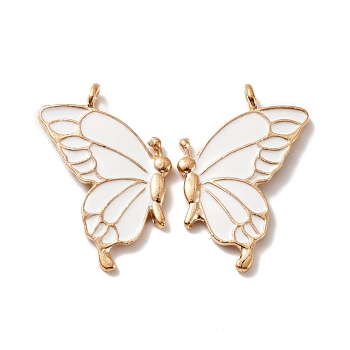 Alloy Enamel Pendants, Golden, Butterfly, White, 32x17x2mm, Hole: 2mm