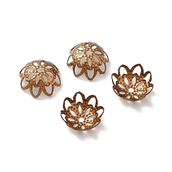 Ion Plating(IP) 304 Stainless Steel Flower Fancy Bead Caps, Multi-Petal, Coffee Golden, 10x9x4.5mm, Hole: 1mm