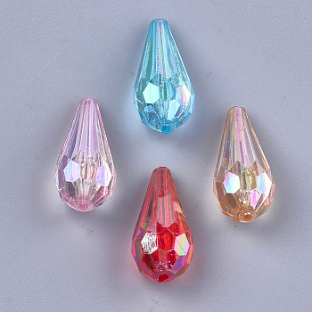 Transparent Acrylic Beads, AB Color, Faceted, Teardrop, Mixed Color, 25x11x11mm, Hole: 1.5mm, about 350pcs/500g