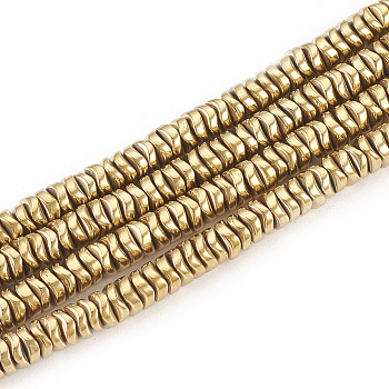 Electroplate Non-magnetic Synthetic Hematite Beads Strands, Wavy Disc, Light Gold Plated, 4x1.5mm, Hole: 1mm, about 270pcs/strand, 16.1 inch