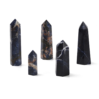 Tower Natural Sodalite Healing Stone Wands, Energy Balancing Meditation Therapy Decors, Hexagon Prism, 17~29x12~29x45~90mm