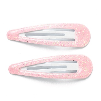 Cute Iron Snap Hair Clips, with Enamel and Powder, Teardrop, for Childern, Pink, 48.5x14x2mm