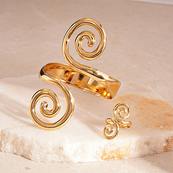 Double Swirl Alloy Cuff Bangles & Cuff Rings Sets, Golden, Inner Diameter: 60mm