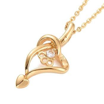 Vacuum Plating 304 Stainless Steel Heart Pendant Necklace with Clear Cubic Zirconia for Women, Golden, 18.50 inch(47cm)