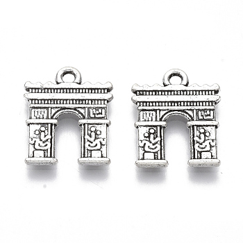 Tibetan Style Alloy Pendants, Cadmium Free & Lead Free, Building, Antique Silver, 18x14.5x1.5mm, Hole: 1.8mm, about 800pcs/1000g