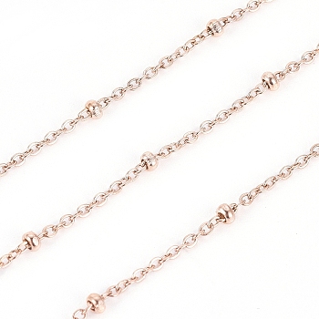 3.28 Feet Ion Plating(IP) 304 Stainless Steel Cable Chains, Satellite Chains,  and Beads, Soldered, Rose Gold, 1.6x1x0.3mm, 2x1mm