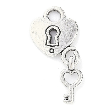 Tibetan Style Padlock and Key Alloy Pendants, Cadmium Free & Nickel Free & Lead Free, Antique Silver, 27x15.5x2mm, Hole: 4mm, about 746pcs/1000g