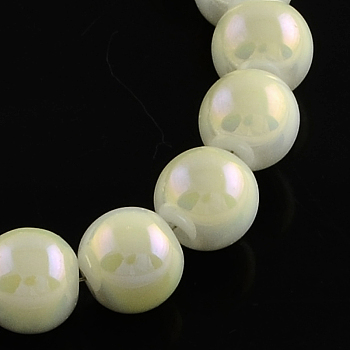 Electroplate Imitation Jade Glass Round Bead Strands, Full Rainbow Plated, Beige, 8mm, Hole: 1.5mm, about 84pcs/strand, 31.2 inch