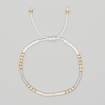Glass Seed Braided Beaded Bracelets, Adjustable Bracelet, White, 11 inch(28cm)