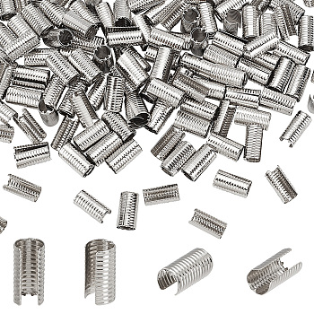 AHADERMAKER 200Pcs Iron Folding Crimp Ends, Column, Platinum, 18x9mm, Inner Diameter: 8.5mm