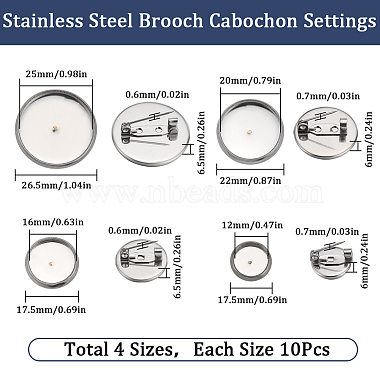 40Pcs 4 Size 304 Stainless Steel Brooch Cabochon Settings(STAS-SC0007-63)-2