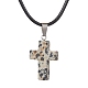 Natural Dalmatian Jasper Cross Pendant Necklaces(NJEW-JN04624-04)-1