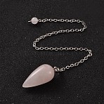 Teardrop Platinum Tone Brass Rose Quartz Dowsing Pendulums, with Lobster Claw Clasps, 220x3mm(X-MAK-M015-03H)