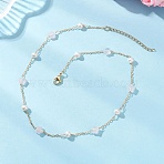 Natural Rose Quartz Star & Natural Freshwater Pearl & Brass Link Chain Necklaces, Golden, 15.75 inch(40cm)(NJEW-JN05687-01)