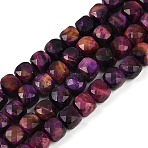 Natural Tiger Eye Dyed Beads Strands, Faceted, Cube, 7x8x7mm, Hole: 1mm, about 23pcs/strand, 7.48''(19cm)(G-H028-A01-07A)