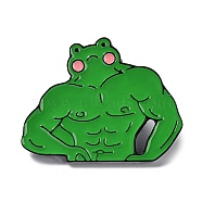 Black Zinc Alloy Brooches, Muscular Fitness Frog Enamel Pins, Green, 24x31.5x1mm(JEWB-A018-03C)