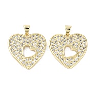 Heart Brass Micro Pave Cubic Zirconia Pendants, Cadmium Free & Lead Free, Long-Lasting Plated, Real 18K Gold Plated, Clear, 22x22x2mm, Hole: 4x3.5mm(KK-E102-05G)