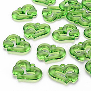 Transparent Acrylic Beads, Heart to Heart, Green, 27x34x6mm, Hole: 3mm, about 191pcs/500g(TACR-S154-57B-925)