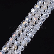 Electroplate Glass Beads Strands, AB Color Plated, Faceted(32 Facets), Round, Clear AB, 4mm, Hole: 0.5mm, about 87~93pcs/strand, 32~33cm(EGLA-R016-4m-25)