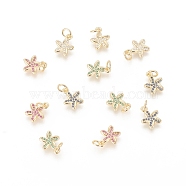 Brass Micro Pave Cubic Zirconia Charms, with Jump Ring, Long-Lasting Plated, Real 18K Gold Plated, Flower, Mixed Color, 11x9x2mm, Hole: 3mm(ZIRC-F112-02G)