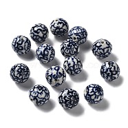 Handmade Porcelain Beads, Blue and White Porcelain, Round, Midnight Blue, 16mm, Hole: 2.3mm(PORC-Z001-05)