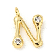 Rack Plating Brass Micro Pave Cubic Zirconia Pendants, Cadmium Free & Lead Free, Long-Lasting Plated, Real 18K Gold Plated, Letter N, 21x15x5mm, Hole: 3mm(KK-A200-24G-N)