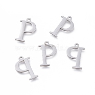 304 Stainless Steel Charms, Greek Alphabet, Stainless Steel Color, Letter.R, 14x9x1mm, Hole: 1.2mm(STAS-L263-15P)