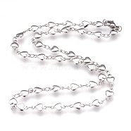 304 Stainless Steel Link Necklaces, Heart, Stainless Steel Color, 17.3 inch(44cm), 5mm(NJEW-G313-04P)
