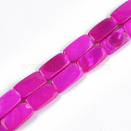 Spray Painted Freshwater Shell Beads, Rectangle, Magenta, 14~15x7~8.5x3mm, Hole: 0.5mm, about 20~26pcs/strand, 12 inch~15.5 inch(SHEL-T010-04A)