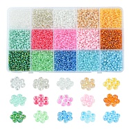 180G 15 Colors Glass Seed Beads, Ceylon, Round, Mixed Color, 3~4x2~3mm, Hole: 1mm, 12G/color(SEED-FS0001-11)