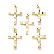 Brass Micro Pave Clear Cubic Zirconia Pendants, with Jump Ring, Long-Lasting Plated, Cross, Real 18K Gold Plated, 25x16x2mm, Jump Rings: 5x1mm, 3.5mm Inner Diameter(ZIRC-L100-090G)