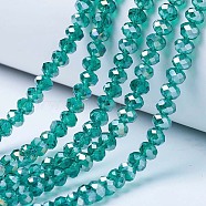 Electroplate Glass Beads Strands, AB Color Plated, Faceted, Rondelle, Dark Cyan, 6x5mm, Hole: 1mm, about 85~88pcs/strand, 16.1~16.5 inch(41~42cm)(EGLA-A034-T6mm-B04)